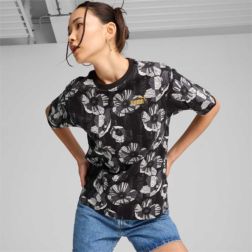 ДАМСКА ТЕНИСКА PUMA 68169201 ESS+ CLASS ACT AOP TEE ЧЕРНА - lotus-sport.bg